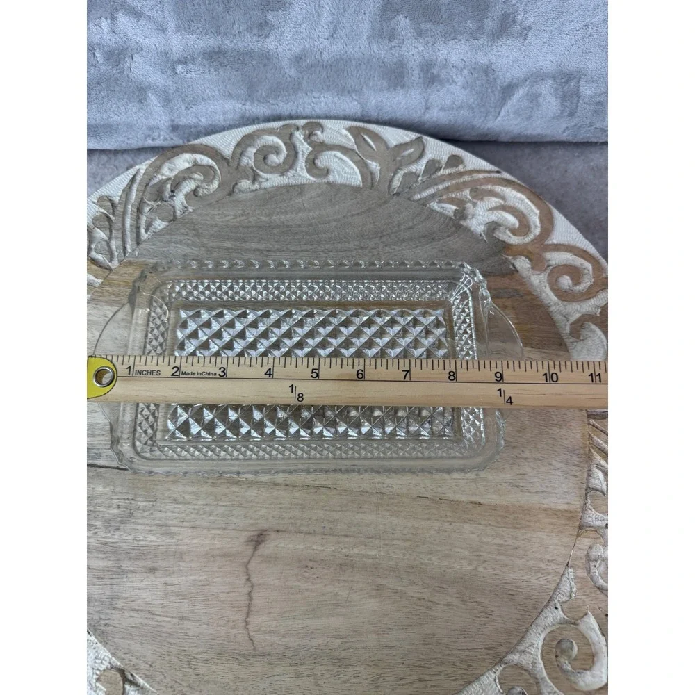 Vintage Clear Pressed Glass Diamond Point Rectangular Tray with Handles 9 Inch
